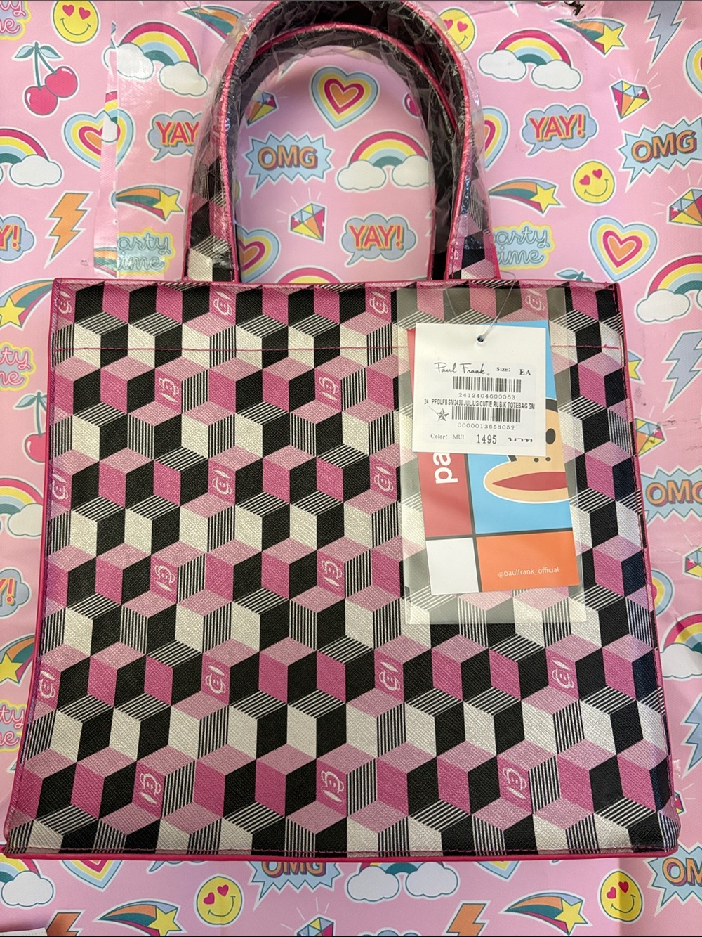 Paul Frank Pink Black Cream Geometric Tote
